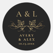 Elegante minimale zwart gouden monogram bruiloft c ronde sticker (Voorkant)