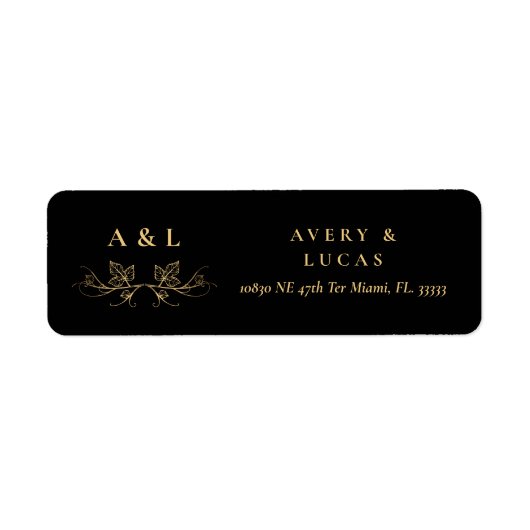 Elegante minimale zwart gouden monogram bruiloft r etiket (Voorkant)
