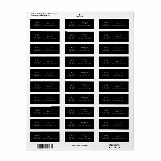 Elegante minimale zwart gouden monogram bruiloft r etiket (Full Sheet)