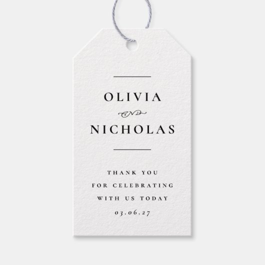 Elegante minimale zwart-wit bruiloft cadeaulabel (Voorkant)