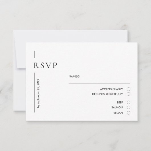 Elegante minimale zwart-wit bruiloft RSVP kaartje (Voorkant)