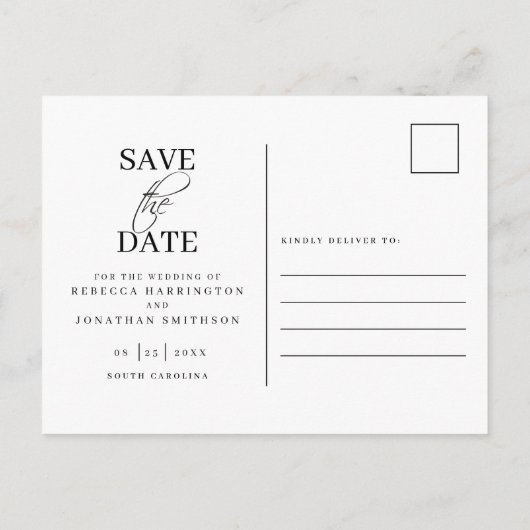 Elegante minimale zwart wit bruiloft Save the date Aankondigingskaart (Achterkant)