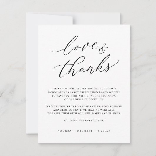 Elegante minimale zwart-wit chique bruiloft bedankkaart (Voorkant)