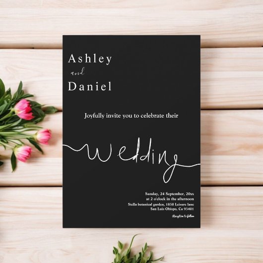 Elegante minimale zwart-wit delicate bruiloft kaart