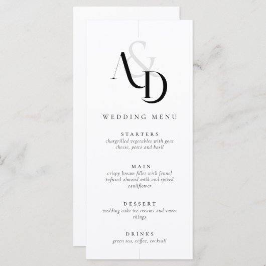 Elegante minimale zwart-wit eenvoudige bruiloft menu (Voorkant / Achterkant)