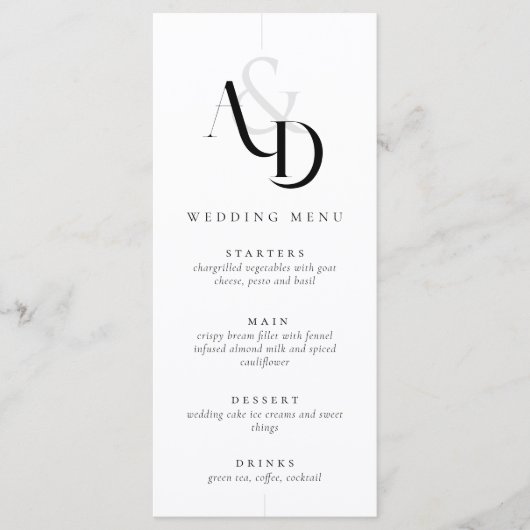 Elegante minimale zwart-wit eenvoudige bruiloft menu (Voorkant)
