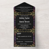 Elegante minimale zwart-wit gloed Lijst bruiloft All In One Uitnodiging (Binnen)