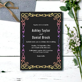 Elegante minimale zwart-wit gloed Lijst bruiloft Kaart