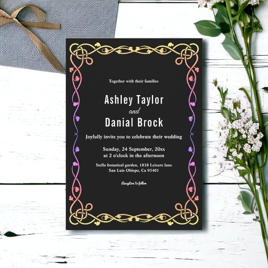 Elegante minimale zwart-wit gloed Lijst bruiloft Kaart