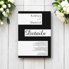 Elegante minimale zwart-wit moderne bruiloft informatiekaartje
