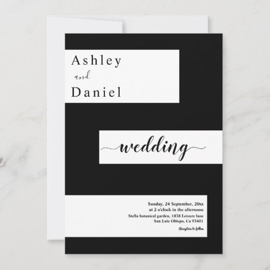 Elegante minimale zwart-wit moderne bruiloft kaart (Voorkant)