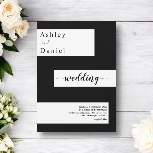 Elegante minimale zwart-wit moderne bruiloft kaart