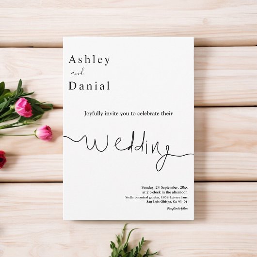 Elegante minimale zwart-wit moderne bruiloft kaart