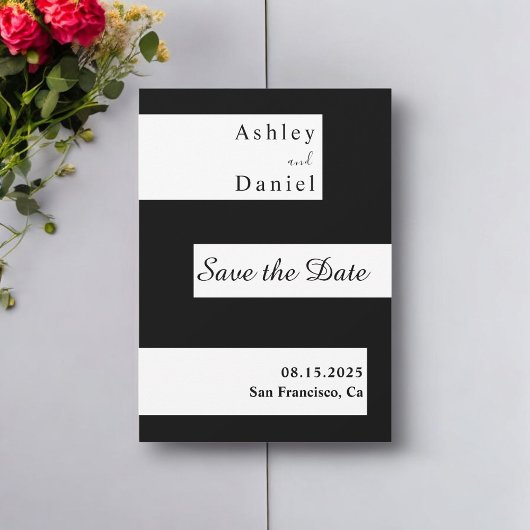 Elegante minimale zwart-wit moderne bruiloft save the date