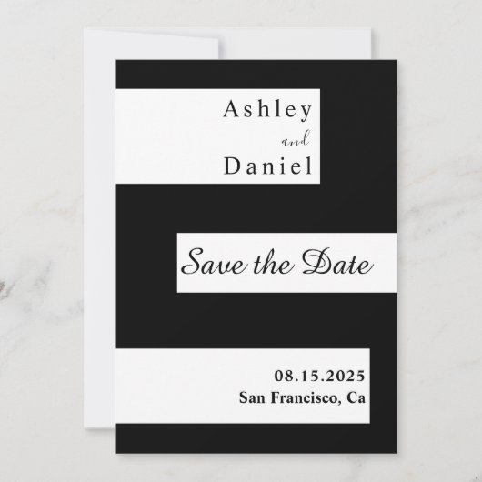 Elegante minimale zwart-wit moderne bruiloft save the date (Voorkant)
