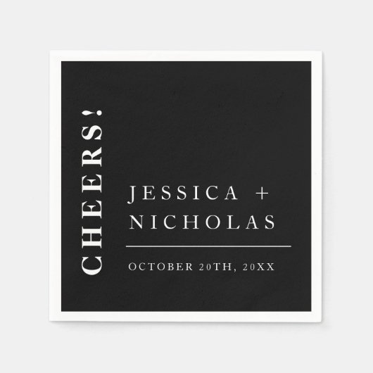 Elegante minimale zwart-wit moderne bruiloft servet (Voorkant)