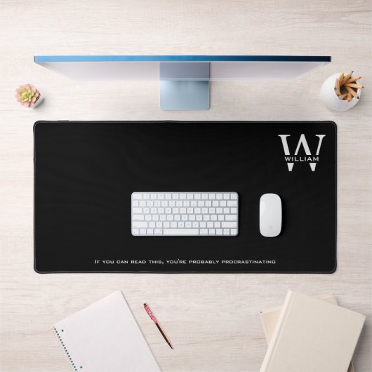 Elegante Minimale Zwart-wit Monogram Naam Bureaumat (Kantoor 1)