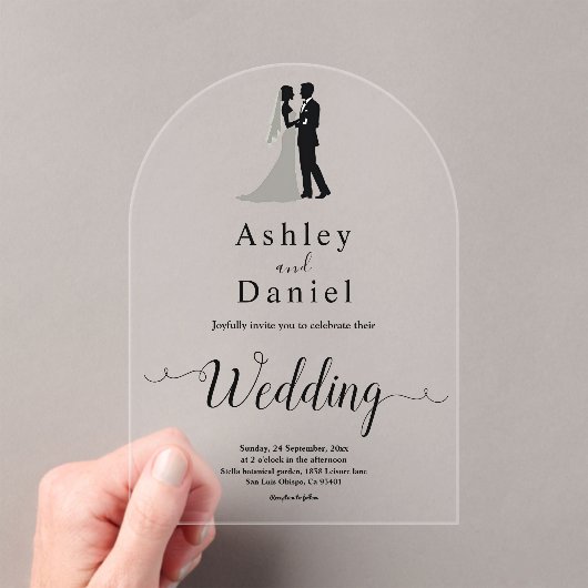 Elegante minimale zwart-wit romantische bruiloft acryl uitnodigingen (Insitu (Draagbaar))