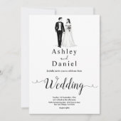 Elegante minimale zwart-wit romantische bruiloft kaart (Voorkant)