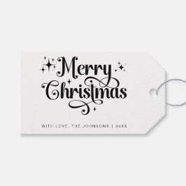 Elegante minimale zwart-wit vrolijke kerst cadeaulabel