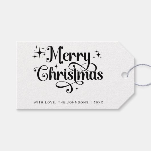 Elegante minimale zwart-wit vrolijke kerst cadeaulabel (Voorkant (Horizontaal))