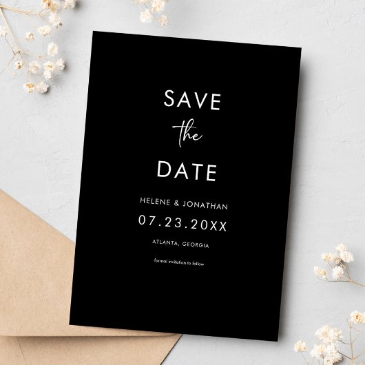Elegante minimale zwarte bruiloft save the date
