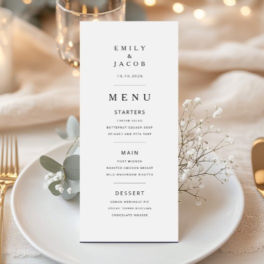 Elegante Minimale Zwarte En Witte Bruiloft Menu