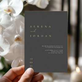 Elegante minimale zwarte folie trouwkaart met foli folie uitnodiging