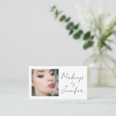 Elegante minimale zwarte script foto make-up visitekaartje (Staand voorkant)