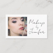 Elegante minimale zwarte script foto make-up visitekaartje (Voorkant)