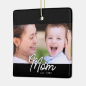Elegante minimale zwarte scriptfoto 'Moeder Opgeri Keramisch Ornament (Links)