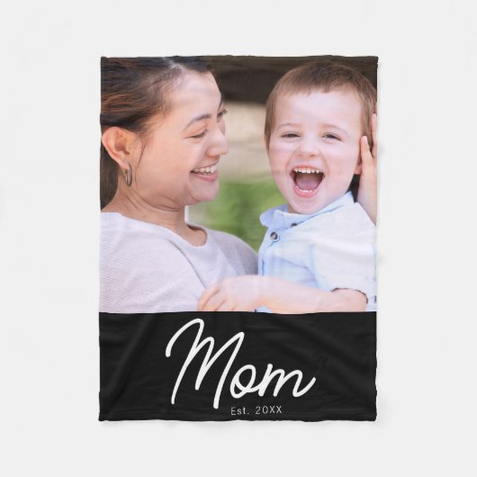 Elegante minimale zwarte scriptfoto van mama fleece deken (Voorkant)