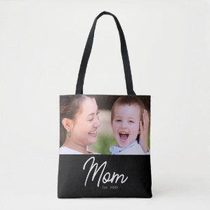Elegante minimale zwarte scriptfoto voor Moeder Tote Bag