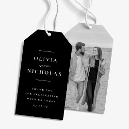 Elegante minimale zwarte trouwfoto cadeaulabel