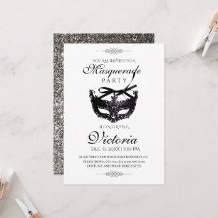 Elegante Minimalis Silver Masquerade Party Verjaar Kaart