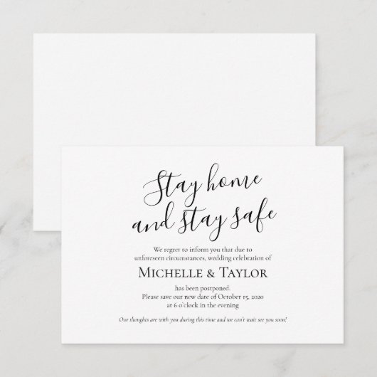 Elegante minimalist Blijf thuis en blijf veilig Ka Notitiekaartje (Voorkant / Achterkant)