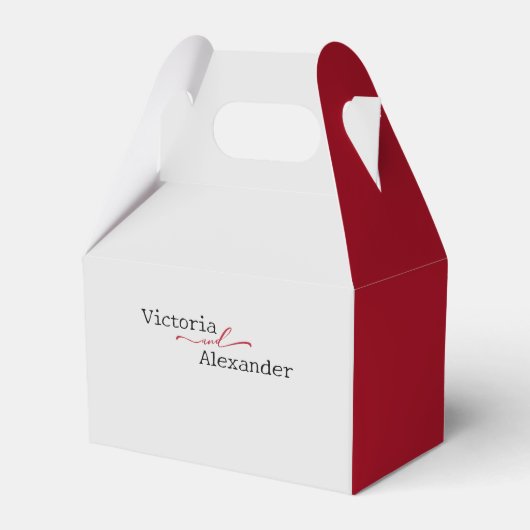 Elegante minimalist met rode accenten bruiloft bedankdoosjes (Voorkant Zijde)