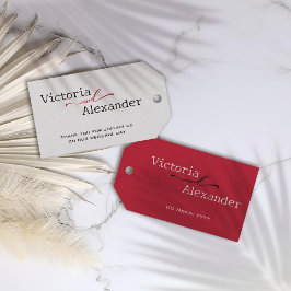 Elegante minimalist met rode accenten bruiloft cadeaulabel