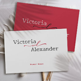 Elegante minimalist met rode accenten bruiloft gastenboek