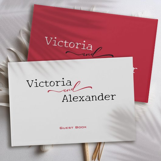 Elegante minimalist met rode accenten bruiloft gastenboek