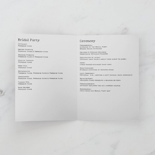 Elegante minimalist met rode accenten bruiloft programma (Binnen)