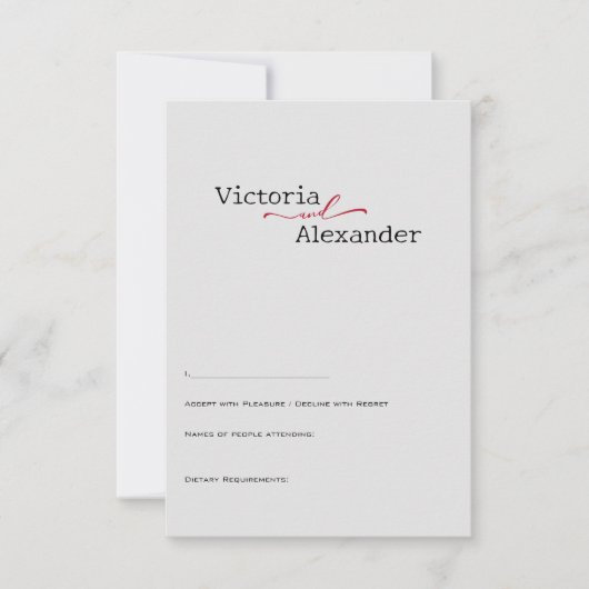 Elegante minimalist met rode accenten bruiloft RSVP kaartje (Voorkant)