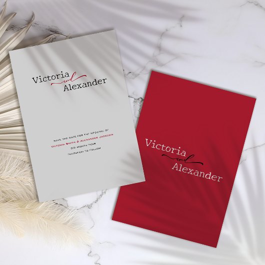 Elegante minimalist met rode accenten bruiloft save the date