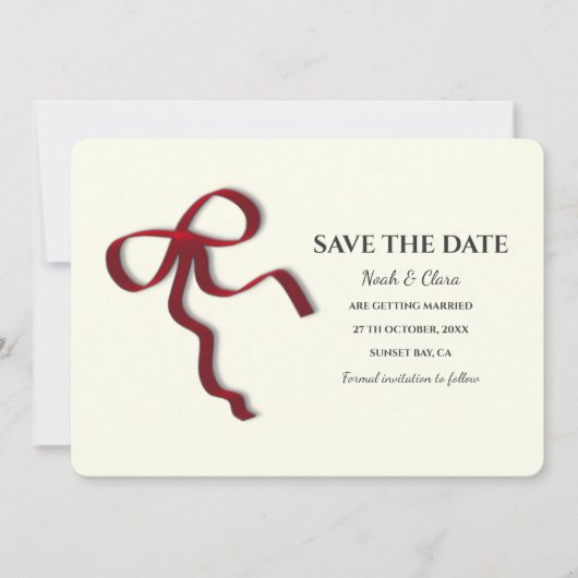 Elegante minimalist met rode boog - Eenvoudige kla Save The Date (Voorkant)