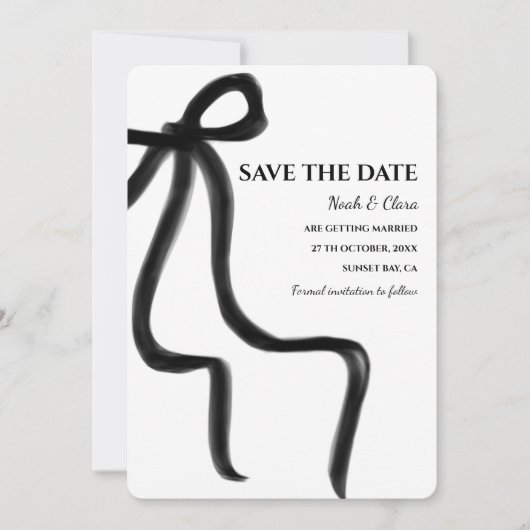 Elegante minimalist met zwarte boog Eenvoudige kla Save The Date (Voorkant)