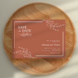 Elegante minimalist Save the Date Teracota bruilof Kaart