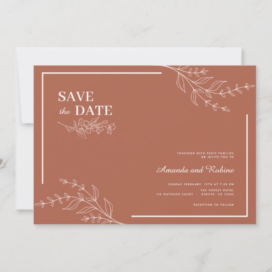 Elegante minimalist Save the Date Teracota bruilof Kaart (Voorkant)