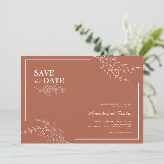 Elegante minimalist Save the Date Teracota bruilof Kaart (Staand voorkant)