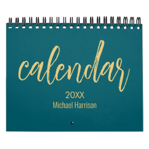 Elegante Minimalistische 2026 Agenda – turquoise & Kalender