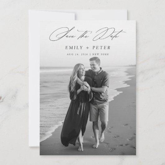 Elegante minimalistische 2 foto QR-code Sla de dat Kaart (Voorkant)